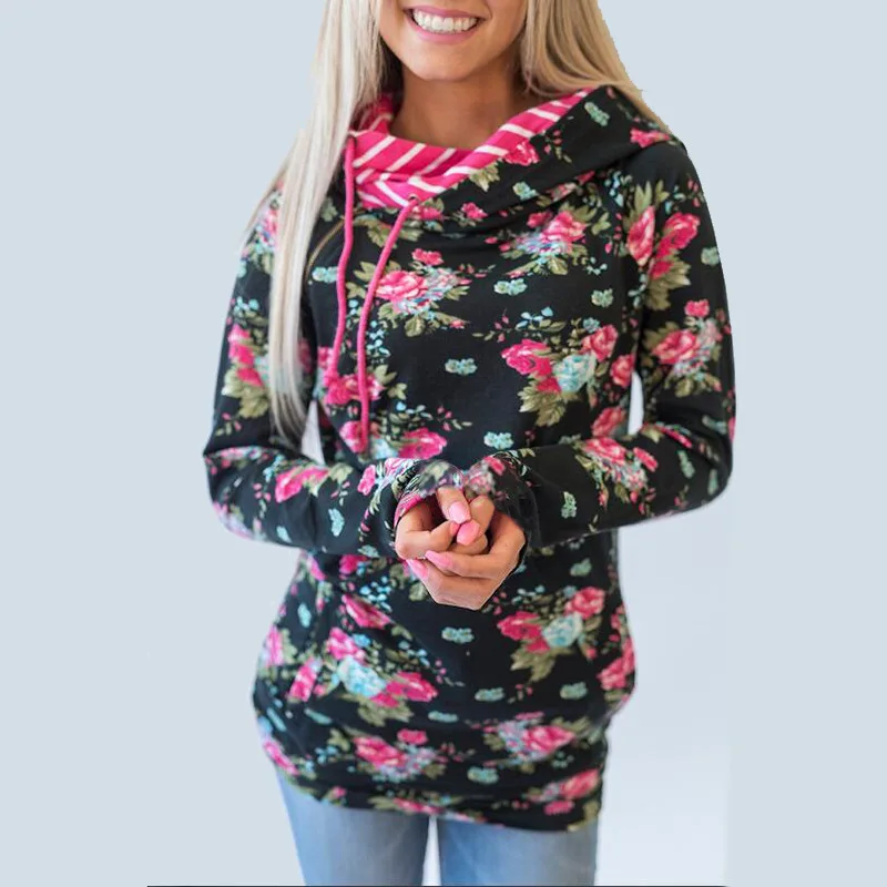 2017 autumn casual O-neck long sleeve hoodie sweatshirt pullover fashion print patchwork pocket women hoodies sweatshirts | Женская
