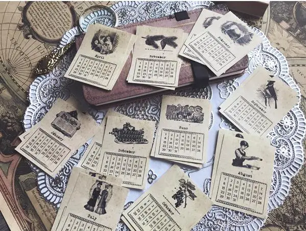 24 قطعة خمر ورقة التقاويم (دون اللثة) طابعة القديم الزخرفية ملصقات DIY خردة مجلة سكرابوكينغ يوميات ألبوم ملصقات