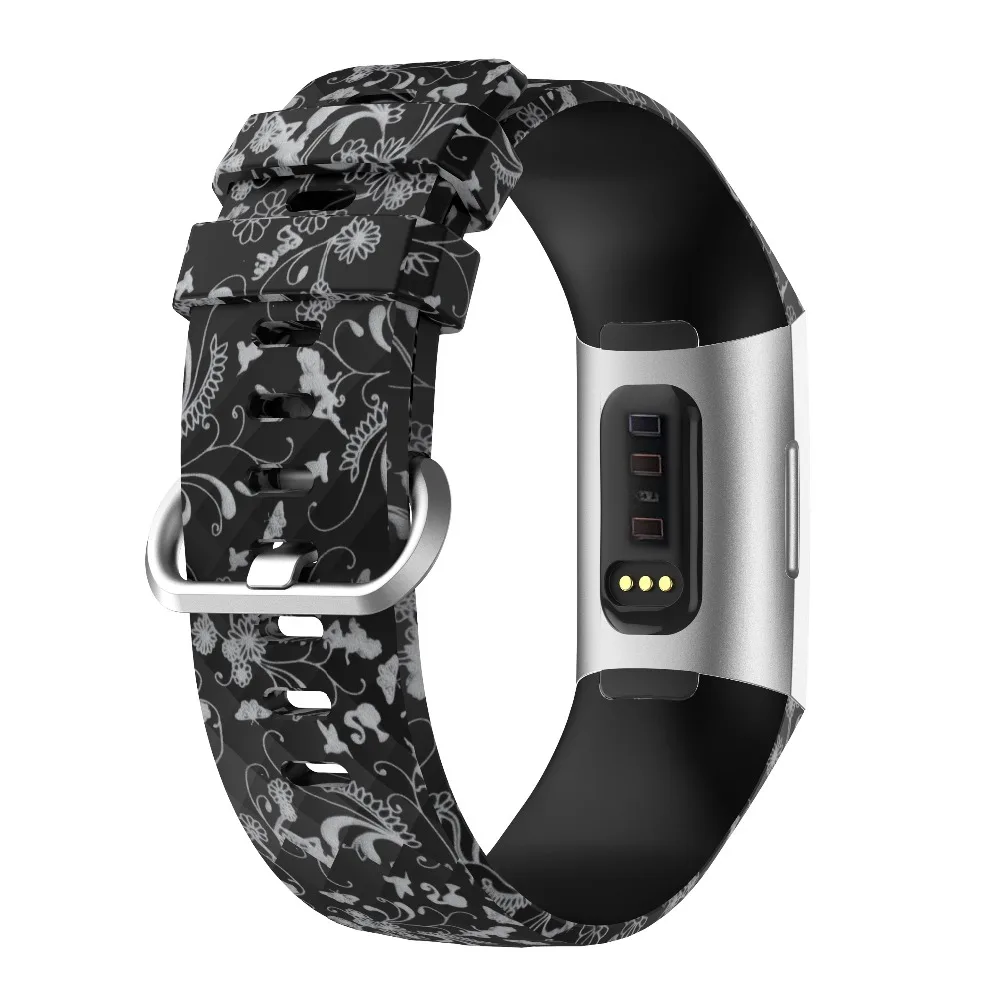 Bemorcabo TPE напечатанный цветок наручные часы ремешок браслет для Fitbit Charge 3 Relogio Feminino часы для женщин