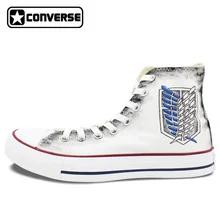 Jiyuu no Tsubasa White Wwoman Man Sneakers Anime Converse All Star Attack On Titan Wings Design Hand Painted Shoes Men Women