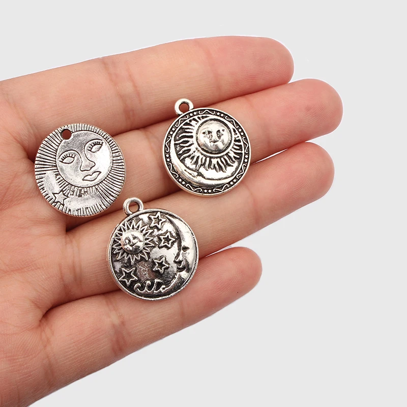 

20pcs Tibetan Silver Round Pagan Pendants Star Sun Moon Vintage Style Protective Talisman Jewelry Making Diy Handmade Craft