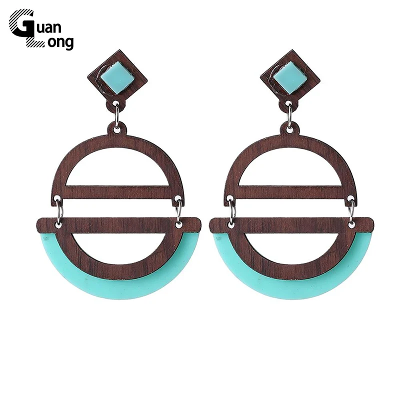

2016 Hot Sale Simple Chic Resin Wooden Dangle Earrings Brincos Bijoux For Women Fashion Gift 6 Colors
