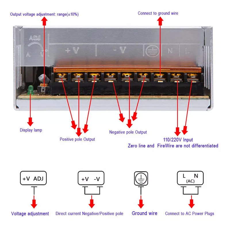 Высокое качество AC100 265V 110В 220В к DC5V 4A 6A 10A 40A 60A светильник CCTV трансформаторы