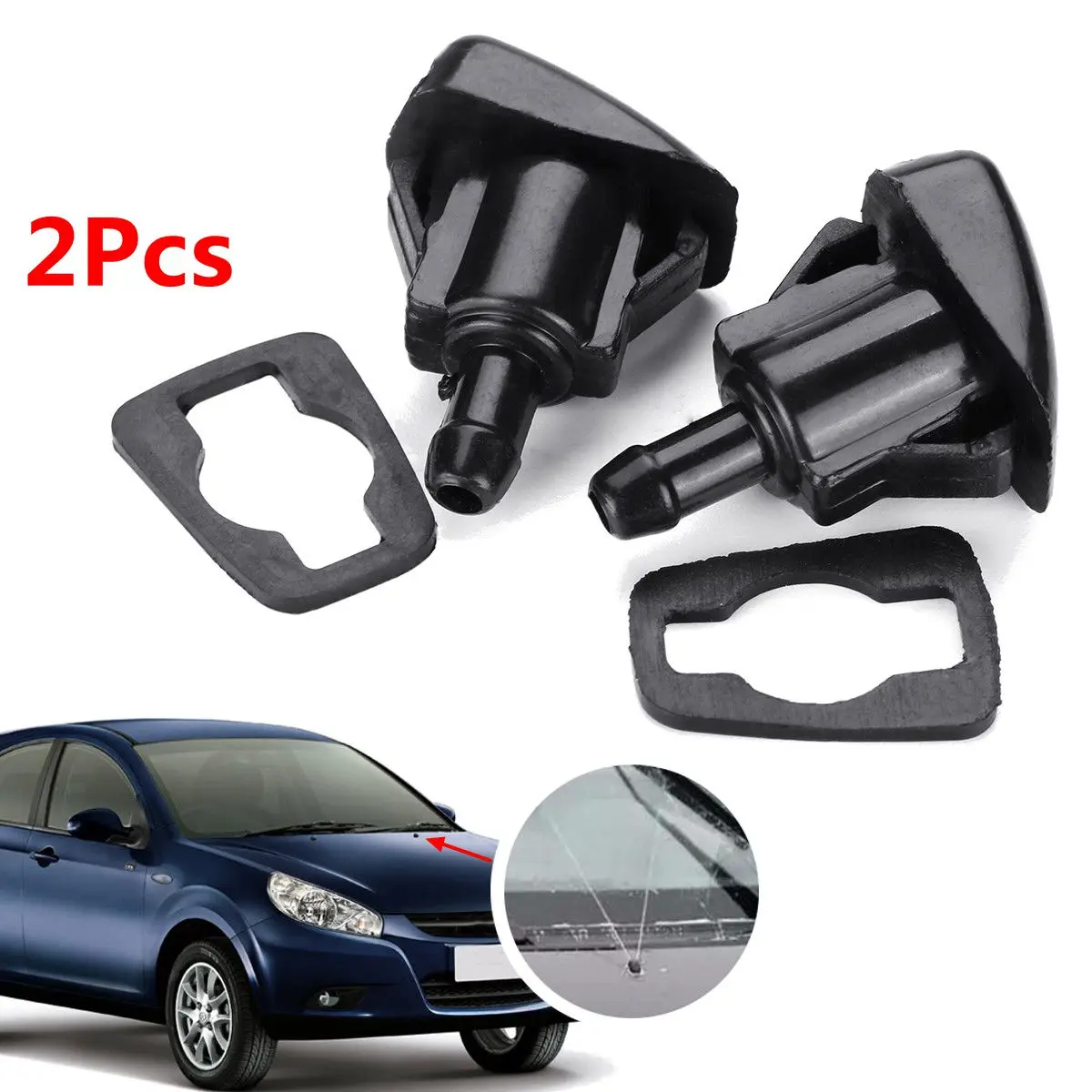 

2Pcs Car Front Windshield Windowscreen Wiper Water Jet Spray Nozzle Plastic Black For JAC J3