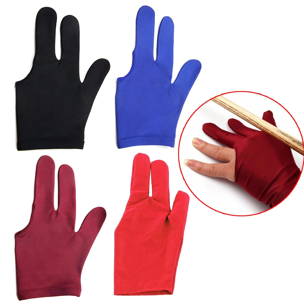 

High Quality Spandex Snooker Billiard Cue Glove Pool Left Hand Open Three Finger Accessory for Unisex Women and Men 4 Colors