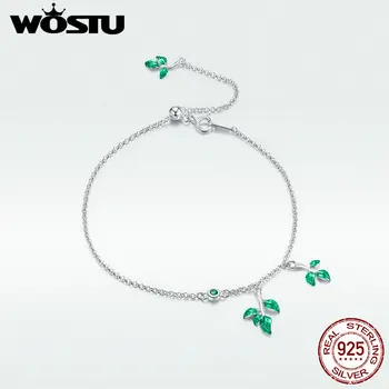 

WOSTU Hot Sale Classic Branch Bracelet With Green Leaf 100% Real 925 Sterling Silver CZ Bracelet Making Wedding Gift BNB016