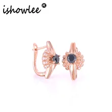 Ishowle, черные камни, серьги-гвоздики, крылья, розовое золото, 585 циркон, элегантные маленькие корейские серьги для девушек, подарок, Женские Ювелирные изделия esb04