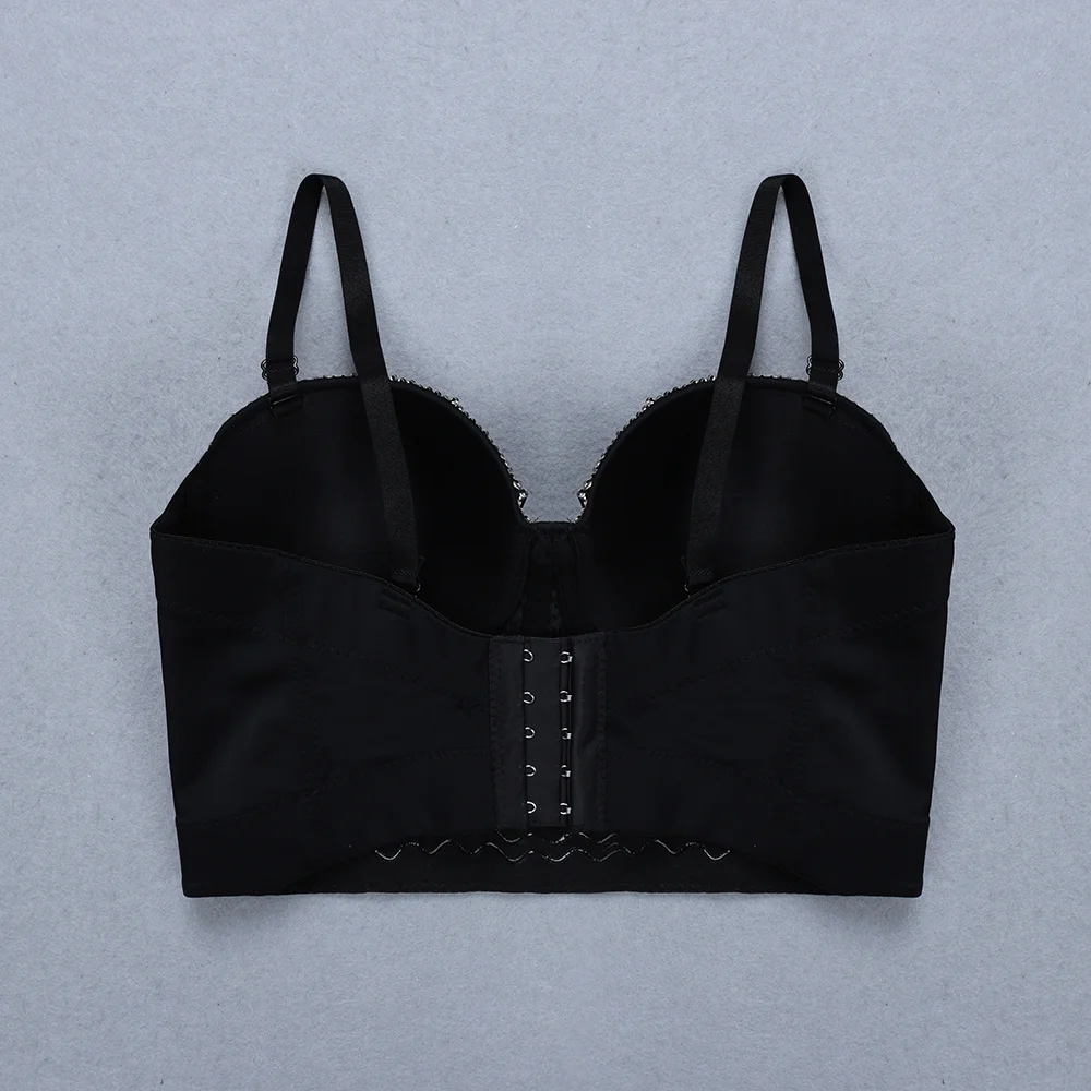 Новые Сексуальные женские модные черные топы с бисером, эластичные длинные расклешенные рукава, облегающие бандажные Топы