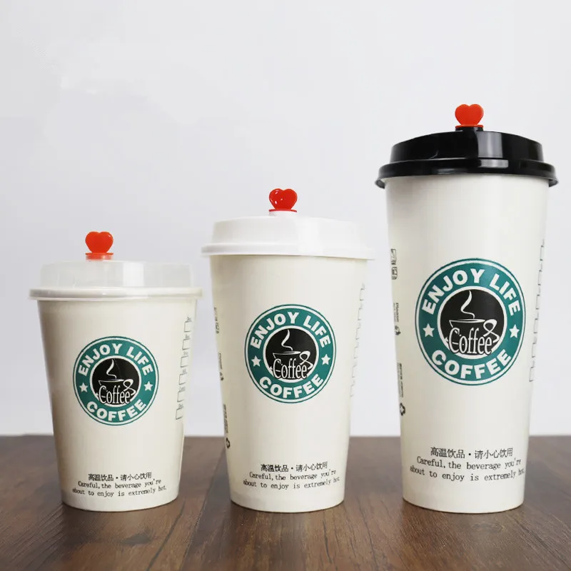 

50pcs High quality white thick cold hot drink paper cup 500ml disposable coffee cup milk tea beverage packaging cup with lid