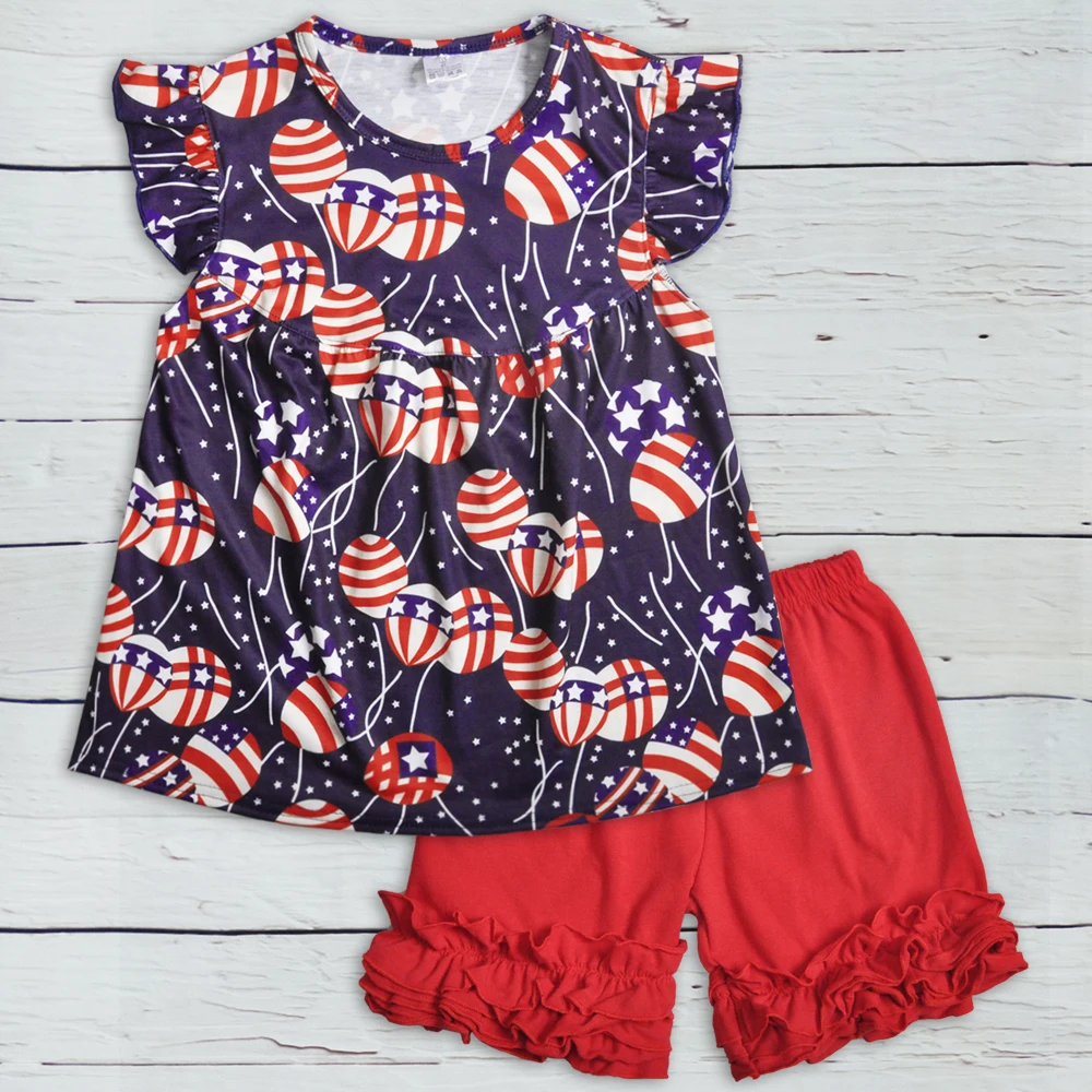 

Wholesale Kid Clothes Balloon Sleeveless Top Ruffle Shorts Fashion Children Set 4th Of July Set Match Girl Romper 2GK-904-1189