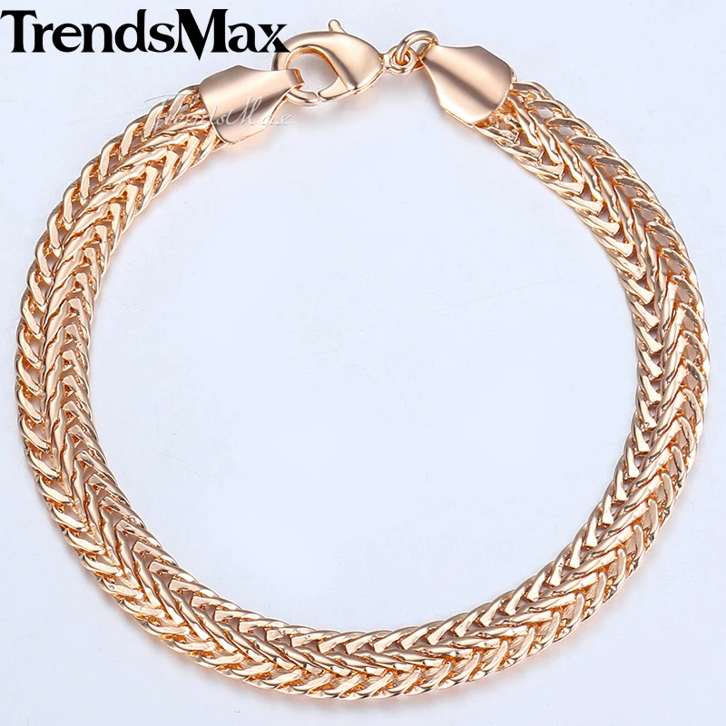 

8mm 20cm Men's Women's Bracelet 585 Rose Gold Foxtail Link Chain Bracelet Male Jewelry Christmas Gifts for Men Women CB07