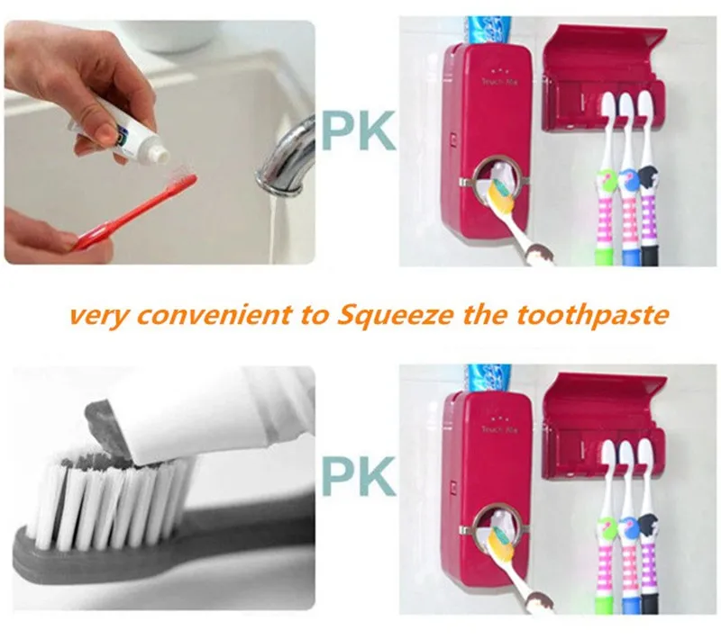 Bathroom Accessories Set Automatic Toothpaste Dispenser With Toothbrush Set Holder Rack Easy Intall Wall Mounted Bathroom Tool Bathroom Accessories Set Automatic Toothpaste Dispenser With Toothbrush Set Holder Rack Easy Intall Wall Mounted Bathroom Tool