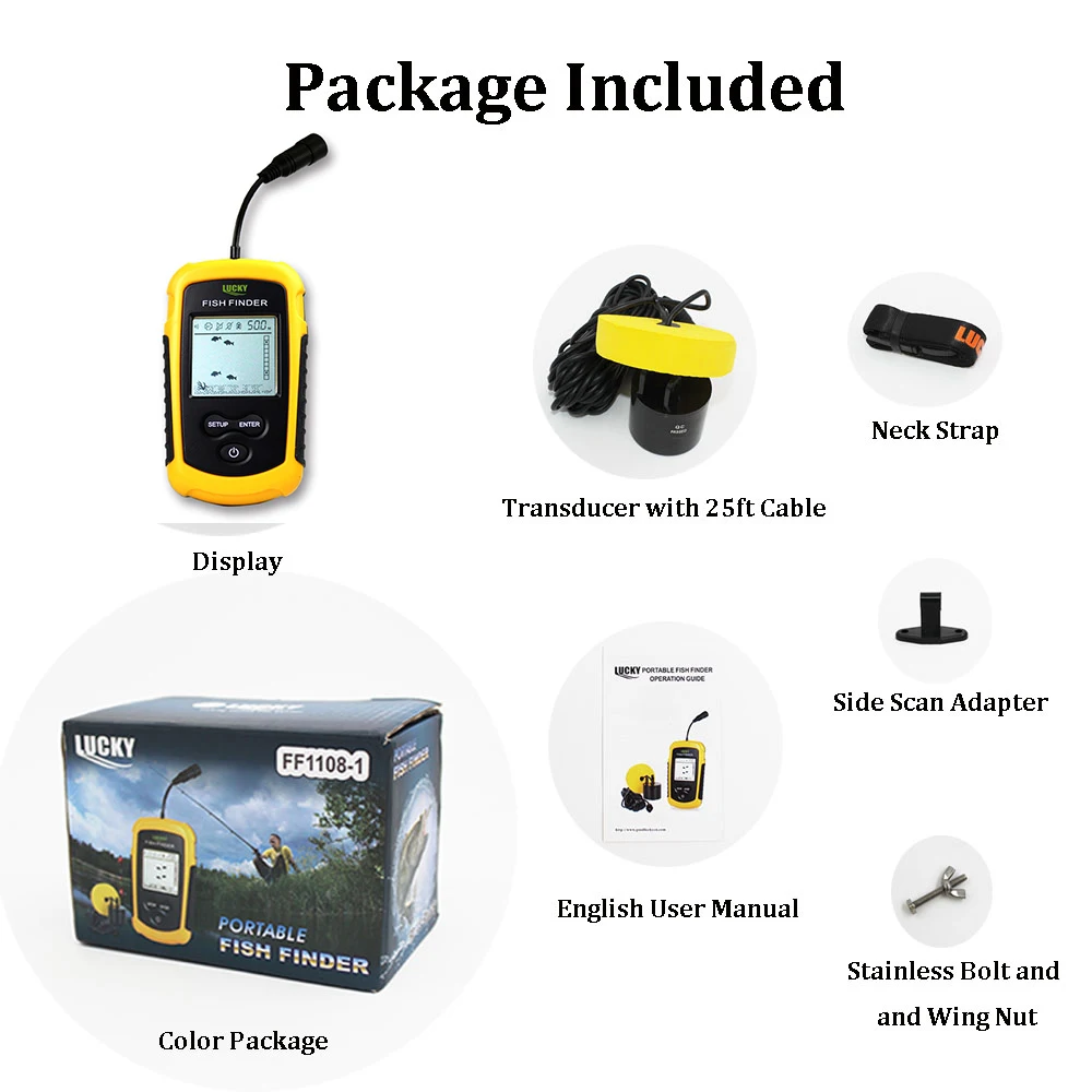 Inventor de Peixes Sonar para Pesca Fishfinders para Caiaque Sorte Portátil Sonar Fishfinder Cabo Barco Lago Gelo 19 Localizadores de peixe