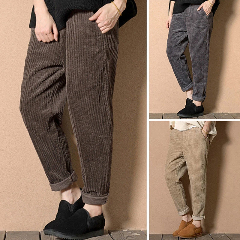 

Women Corduroy Pant Autumn Winter Vintage Fashion Straight Trousers Casual Elastic Waist Harem Pants Plus Size M-4XL