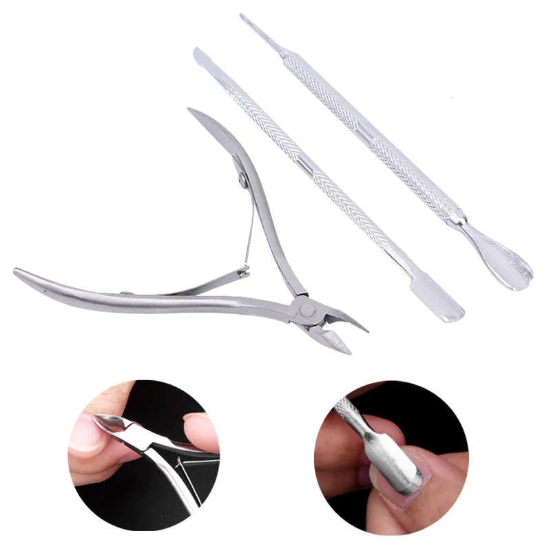 3Pcs/Set Stainless Steel Nail Cuticle Nipper Cuticle Pusher Nail Clipper Trimmer Nail Dead Skin Remover Tools