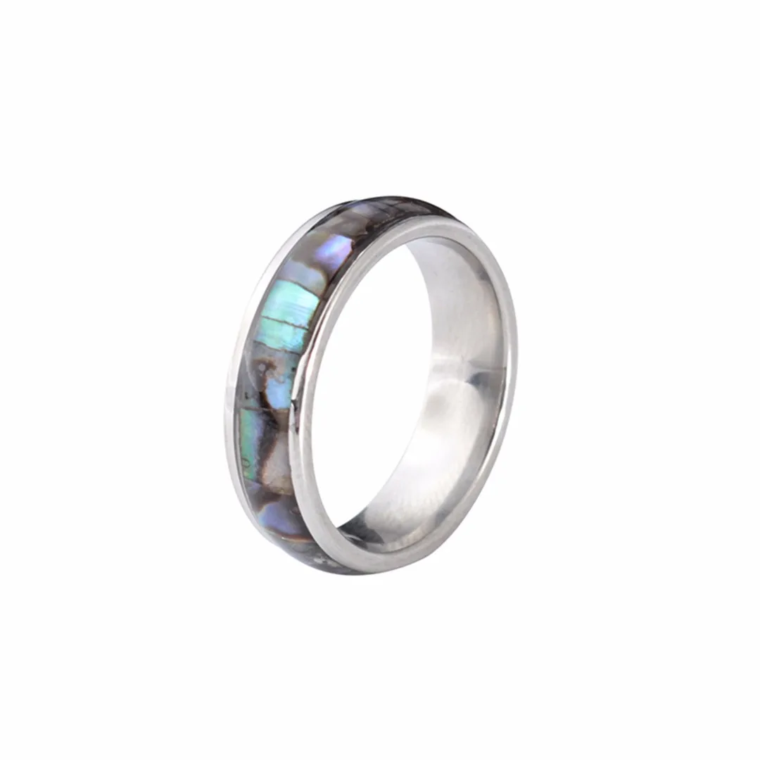 Shellhard Abalone Shell Lovers Couple's Ring Stainless Steel Finger Rings Wedding Bands for Men Women Comfort Fit  Size 6-12