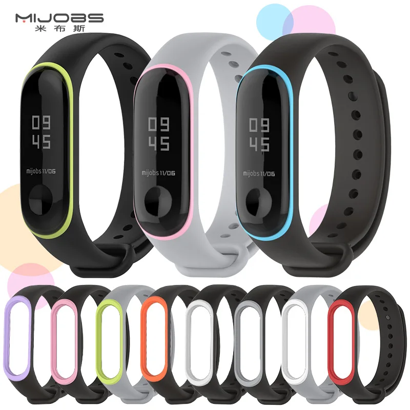 

mijobs Mi Band 3 Wristband Double Color Silicone Strap Color Sports Waterproof Fashion Replacement Strap