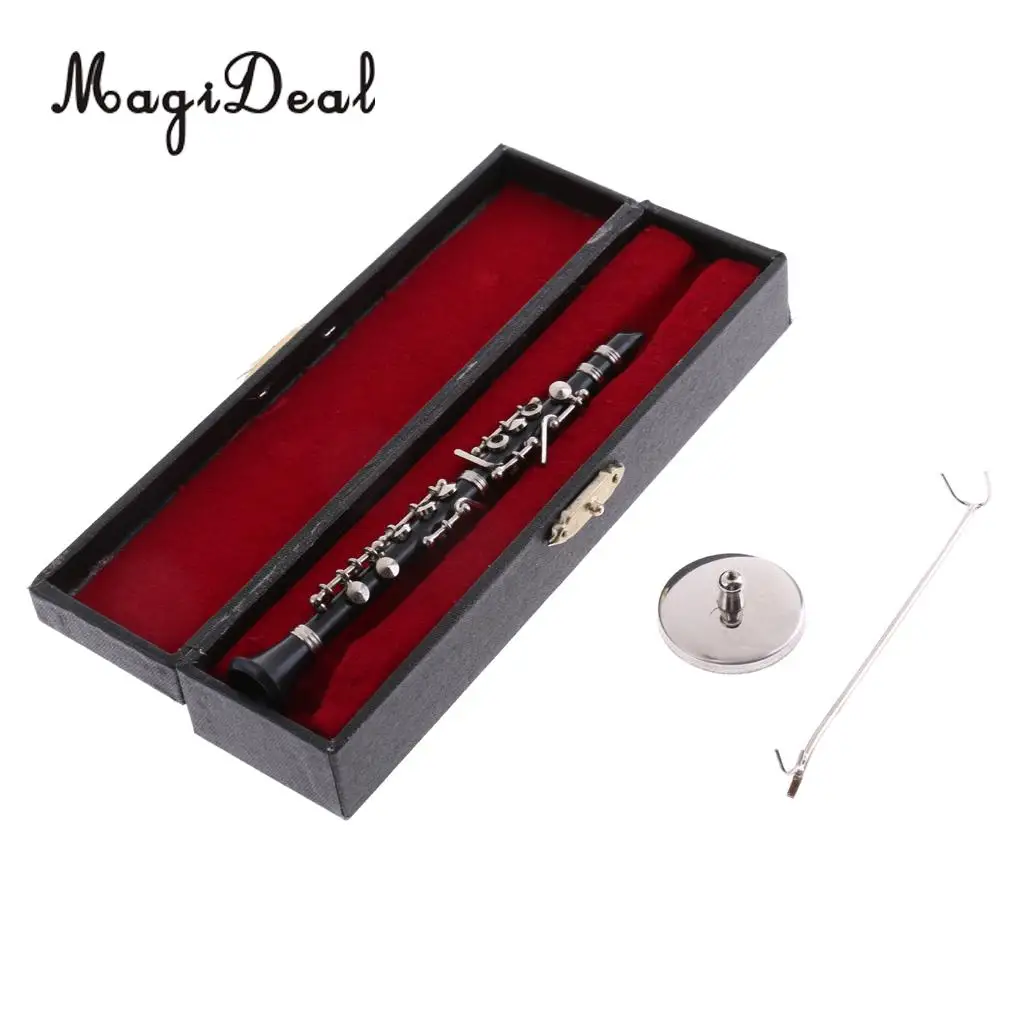 Miniature ABS Plastic Black Clarinet Musical Instrument with Box for 1/12 Dollhouse Music Room Table Decor Children Toy Gift