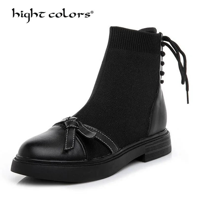 

Women's Boots Round Toe Elastic Mid-Calf Boots Thick Heel High Heels Shoes Woman Female Bullock Boots 2018 Autumn Winter hc055