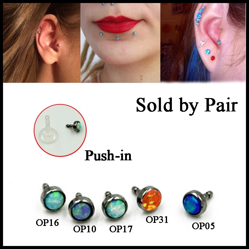 16G Opal Top Bioflex Labret Lip Bar Stud Body Piercing Jewellery