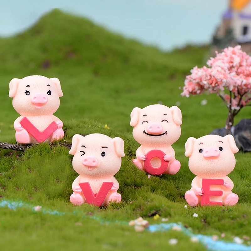 Мини фигурка милой свиньи модель животного микро искусственное украшение для