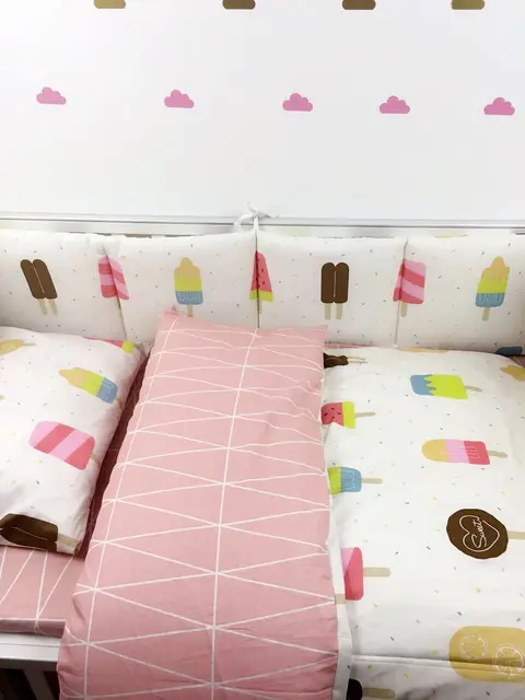 7pc Crib Infant Room Kids Baby Bedroom Set Nursery Bedding Black 7pc Crib Infant Room Kids Baby Bedroom Set Nursery Bedding Black Bear Pink Ice Cream Cot