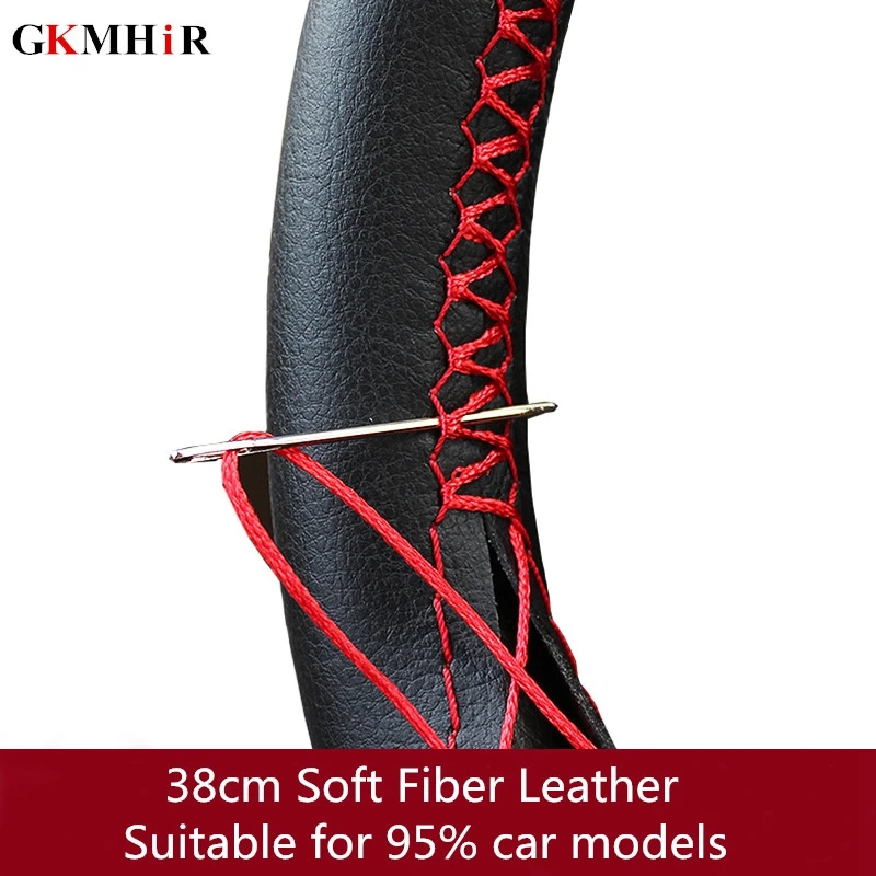 

Braid On Steering Wheel Car Steering Wheel Cover With Needles and Thread Artificial leather Diameter 38cm Auto Car Accessories