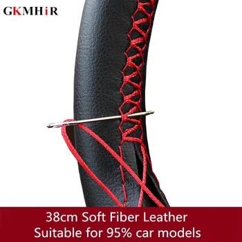 

Braid On Steering Wheel Car Steering Wheel Cover With Needles and Thread Artificial leather Diameter 38cm Auto Car Accessories