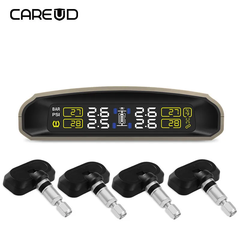 

T880X Solar power CAREUD Car TPMS tire pressure monitoring system with 4 sensors and Alarm Function Wireless LCD Display