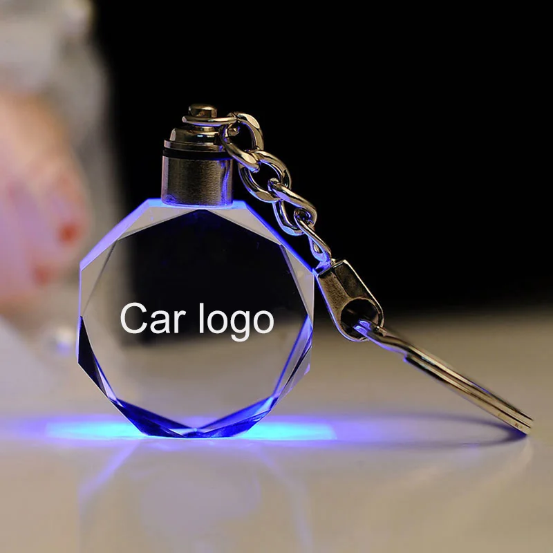 

Laser Engraved Crystal Car Logo Key chain LED Light Wall Hanging Rings Souvenir Man Gift Styling Chaveiros Llavero Personalized