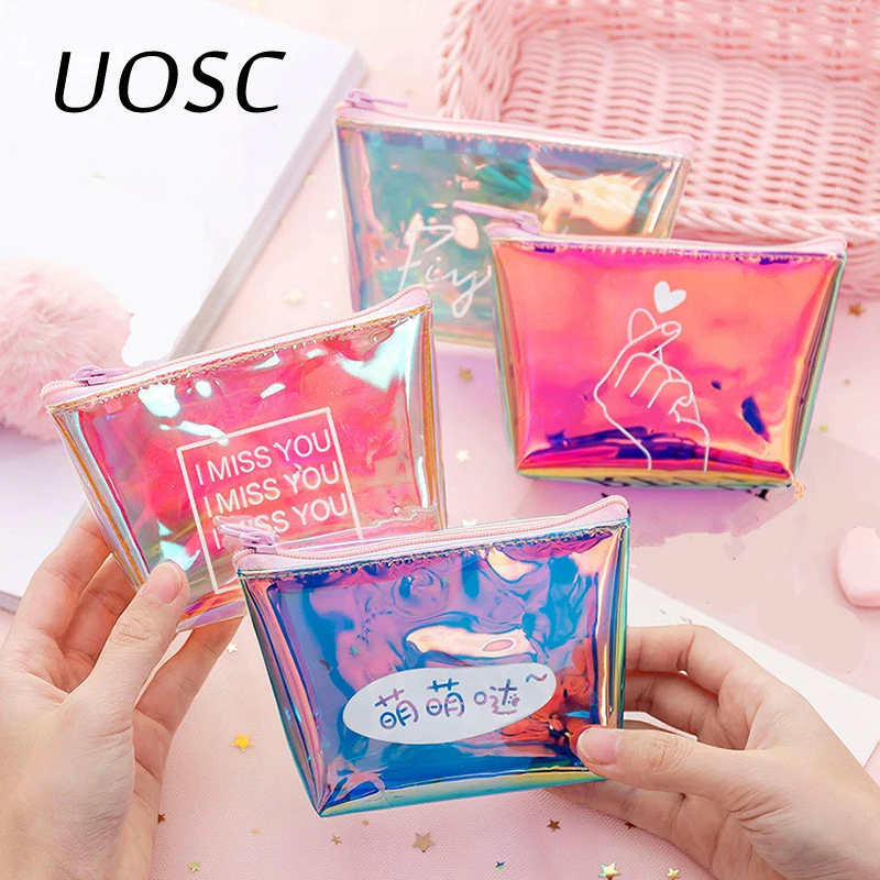 

UOSC 2019 Cute Womens Lady Kid Coin Wallet PVC Lady Small Mini Coin Pouch Zipper Money Key Earphone Line Coin Holder Purse Bag