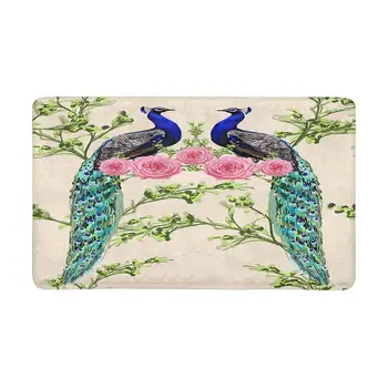 

Beautiful Floral Pattern with Peacock Roses Doormat Indoor Entrance Rug Floor Mats Shoe Scraper Door Mat Non-Slip Home Decor