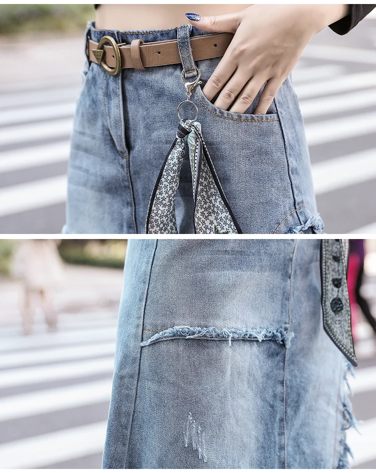 Весенняя Асимметричная джинсовая юбка женская летняя юбка с высокой талией и поясом с кисточками джинсы Midi уличная одежда Faldas размера плюс 4XL 5XL
