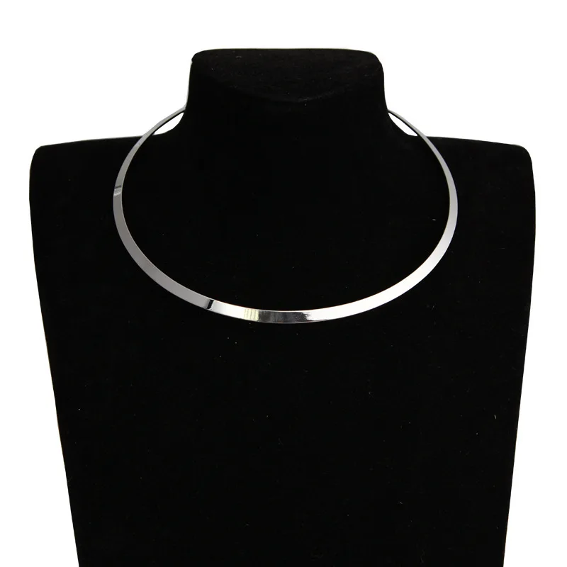 Гладкие металлические ожерелья-воротники для женщин, круглые геометрические золотые серебряные массивные ПАНК Ожерелья-чокер, колье для женщин