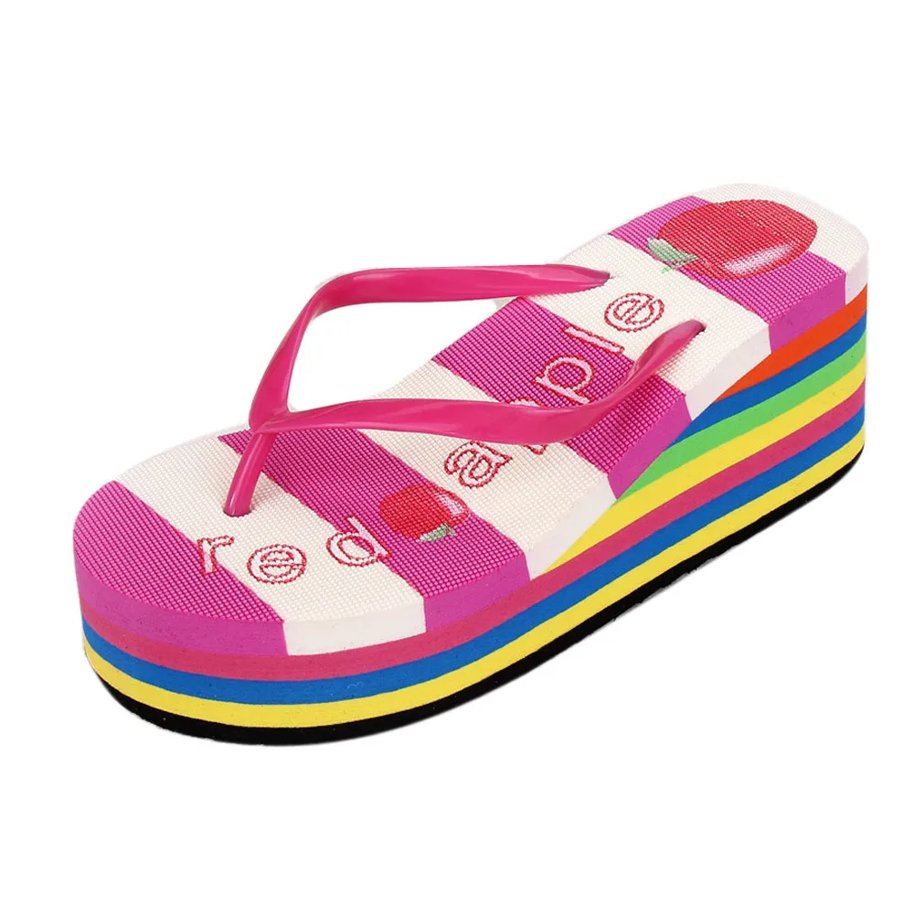 SAGACE shoes Summer Bohemia Sweet Flip Flops Sandals Clip Toe Sandals Beach Shoes Striped Cotton band High Beach summer Sandals
