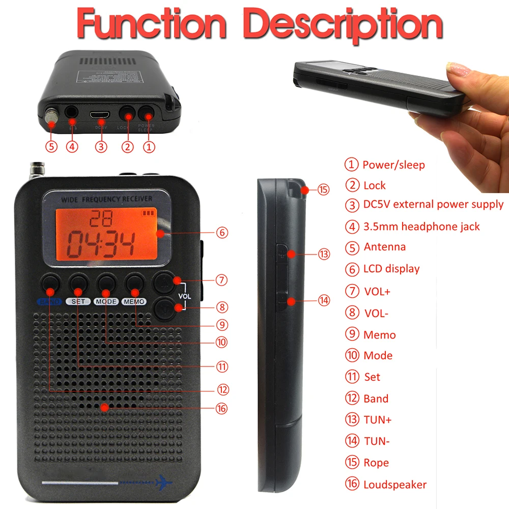 am sw rádio vhf cb 30-223 mhz