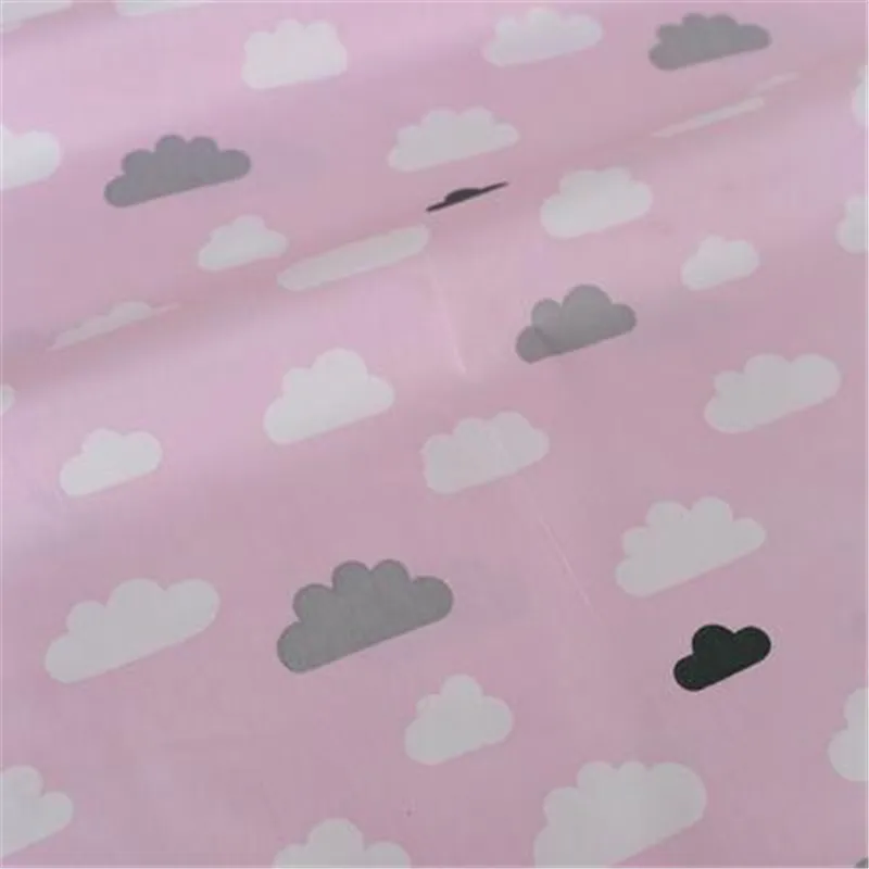Syunss Pink Back White Cloud Print Cotton Fabric DIY Tissue Patchwork