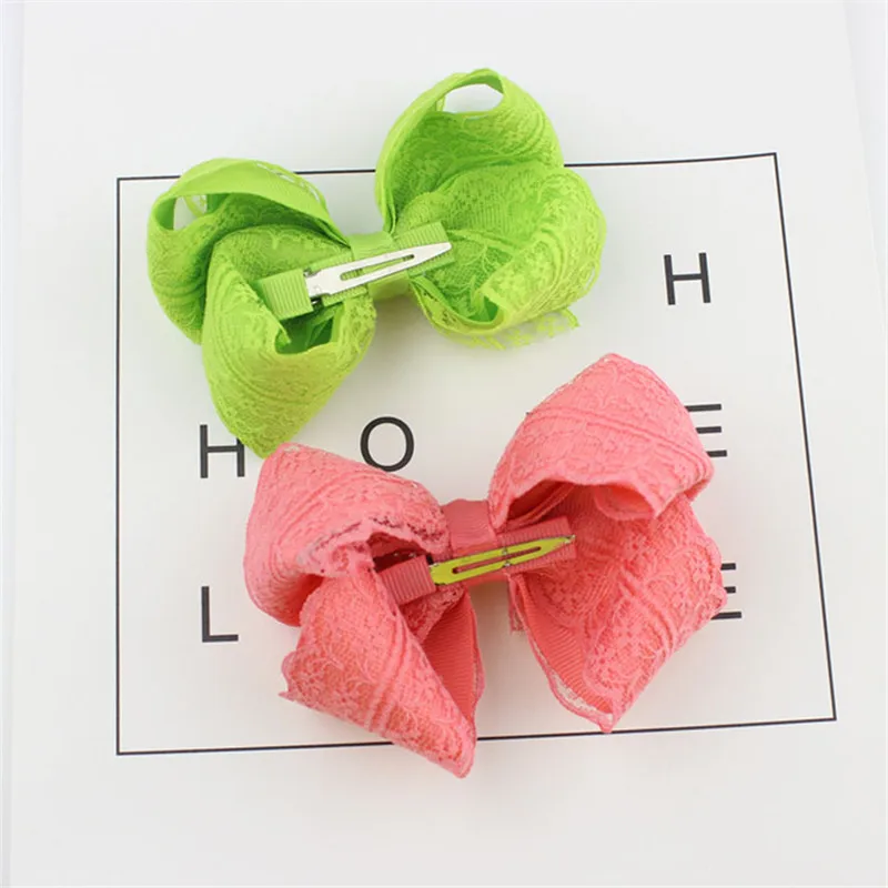 20pcslot 4 Inch Large Kids hairbows Girl Grosgrain Ribbon Bow Clips Lace bow hairpin Headdress Children Hair Accessories  (12)