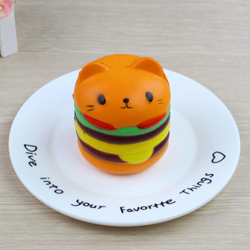 Squishy Jumbo Kawaii 9.5cm Hamburger Cat Squishy Slow Rising Squeeze Bread Stress Relief Toys Phone Strap Squish Kid Juguetes