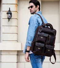 Men Crazy Horse Leather backpack male Genuine Leather Backpack Vintage Genuine Leather Travel Leather Backpack Large Capacity