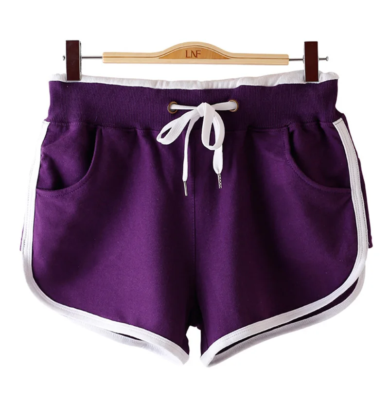 [Распродажа] плюс размер шорты для бега для женщины сплошной цвет беговые колготки фитнес Короткие Drawstring женские спортивные шорты для йоги спорт - Цвет: Фиолетовый