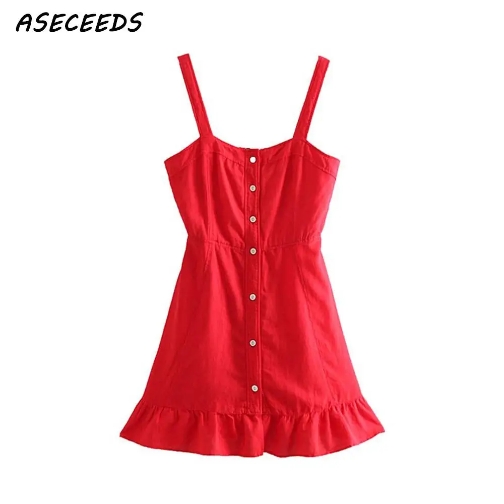 

Boho 2019 Summer elegant ruffle Red mini dress women spaghetti straps sleeveless backless female casual dresses Korean vestidos