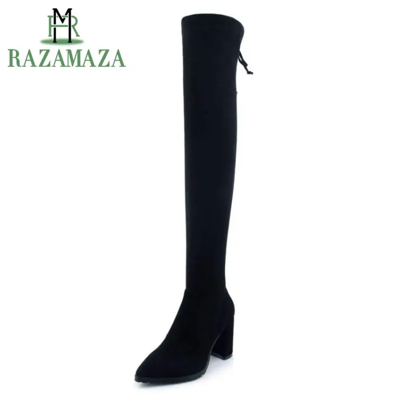 

ZALAVOR Ladies Real Leather High Heel Boots Over The Knee zip Winter Boots Warm Short Plush Artificial Pearl Shoes Women 34-39