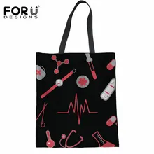 FORUDESIGNS/Женская холщовая многоразовая сумка для покупок, Льняная сумка для медсестры с принтом сердцебиения, Экологичная тканевая сумка, модные сумки