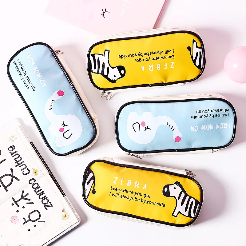 

creative double zipper pencil case Korea pu leather large capacity zebra pencil case animal elephant pencil case