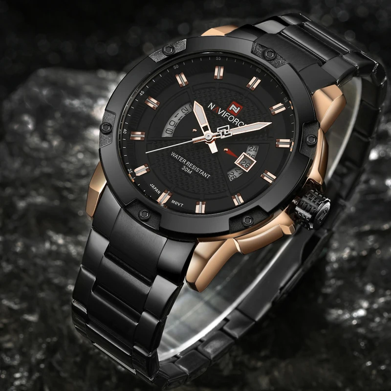 Billig NAVIFORCE Herren Uhren Top Luxus Marke Männer Voller Stahl Stunde Quarzuhr Analog Wasserdicht Sport Army Military Armbanduhr Uhr