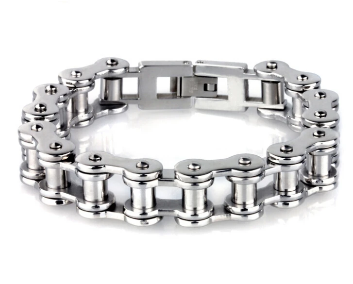 Men/'s Moto Chaîne Bracelet en acier inoxydable lourd Vélo Noir//Argent 18 mm