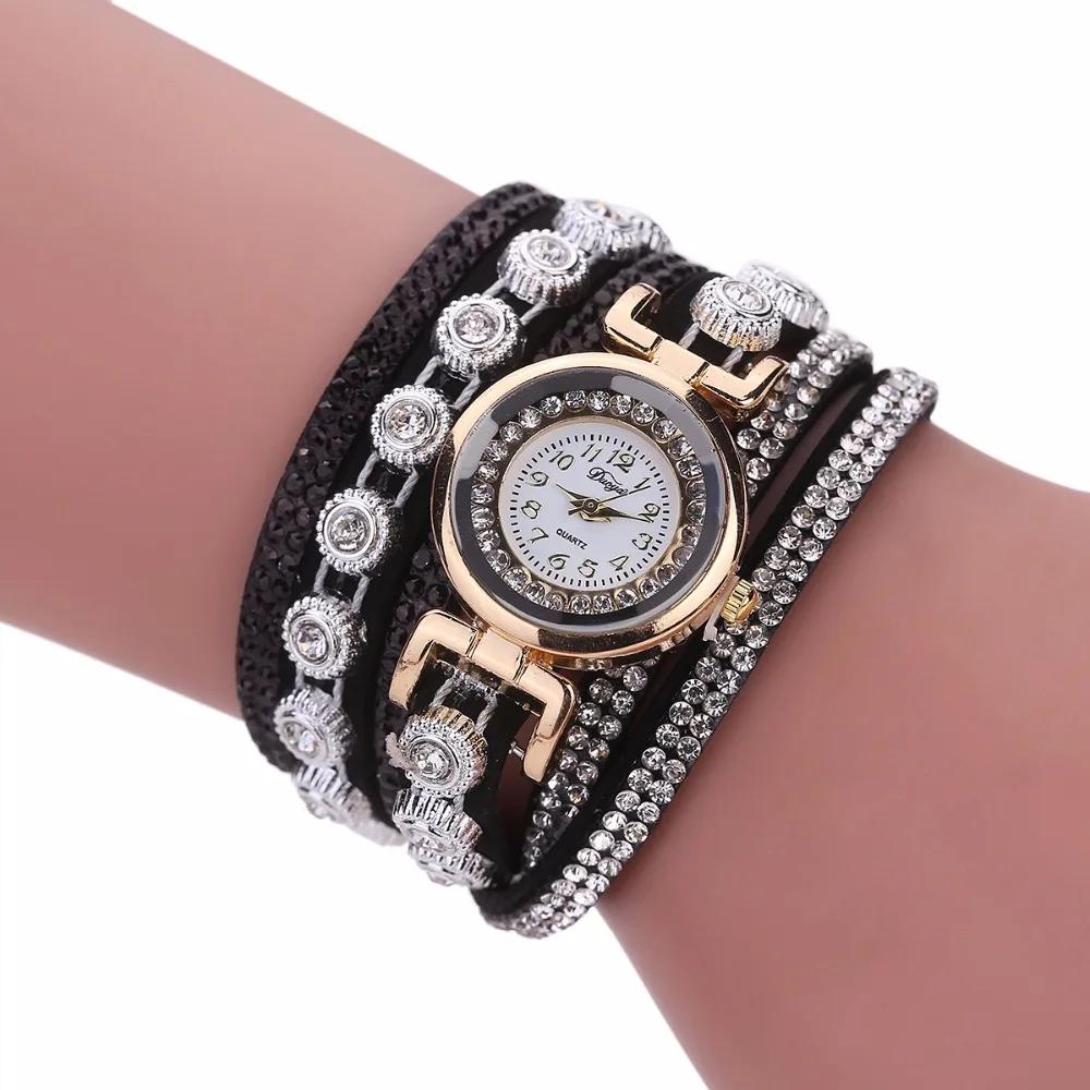 

MINHIN Brand Women Rhinestone Watch Luxury Full Crystal Leather Wrist Quartz Watch Relogio Feminino Charming Gift