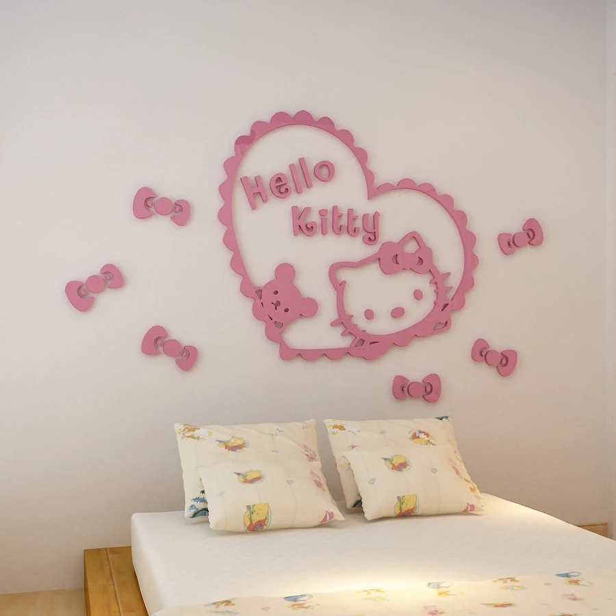 3D Acrylic Pink Hello Kitty three dimensional wall stickers kid's room