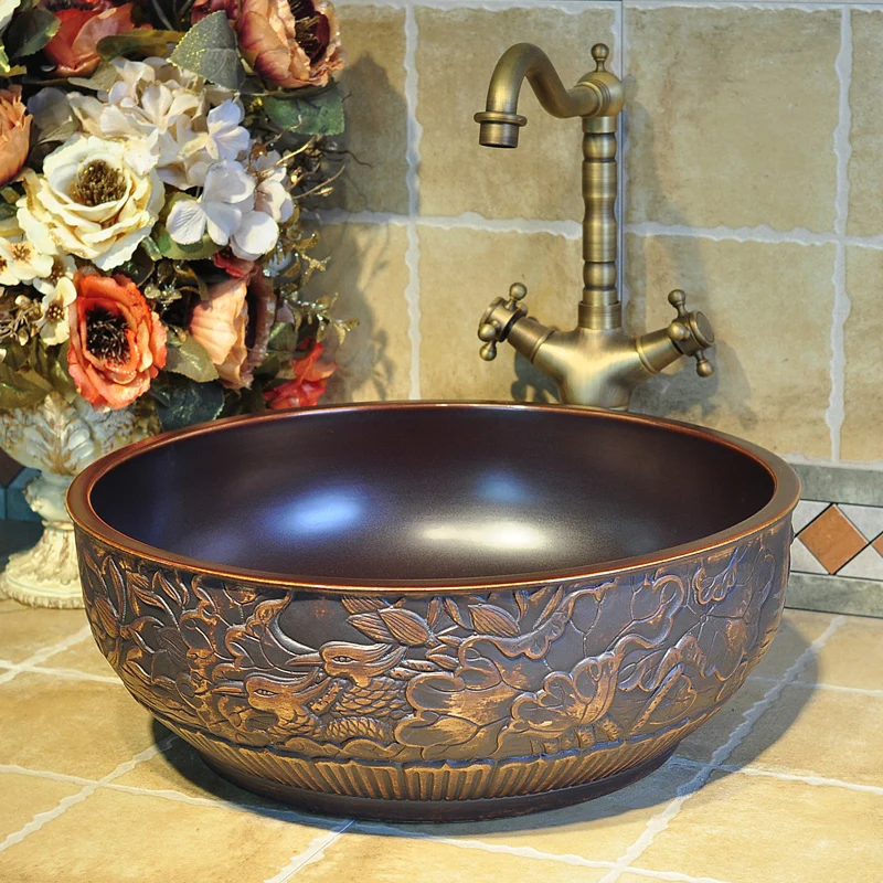Bathroom Vanities Chinese Art Counter Top Ceramic Hand Wash Basin